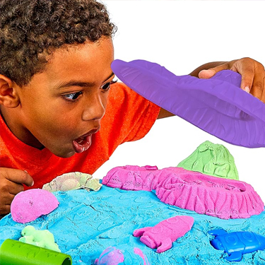 SlimySand in Pink, Green, and Blue, 7 Fun 3D Molds & More! Reusable Box For Hours Endless Hours of Play