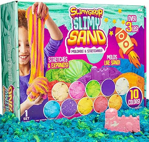 SLIMYGLOOP Value Pack by Horizon Group USA, Includes Over 3 lbs. of Stretchable, Expandable, Moldable, Non-Stick Slimy Play Sand in Resealable Bags, 10